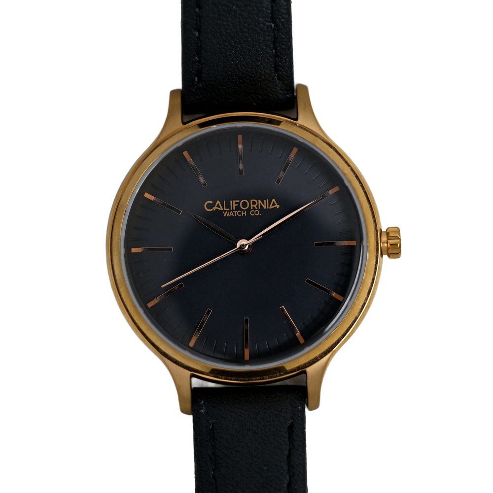 California Watch Company Laguna 34 Leather Rose Gold Black Ladies Wrist Watch